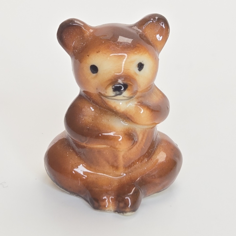 Vintage Bug House Teddy Bear Miniature Bone China Ceramic Brown Animal .75 Inch